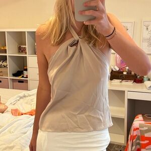 Satin beige champange wrap neck top